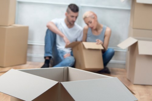 Boxes and furniture packed for temporary storage in Edgware