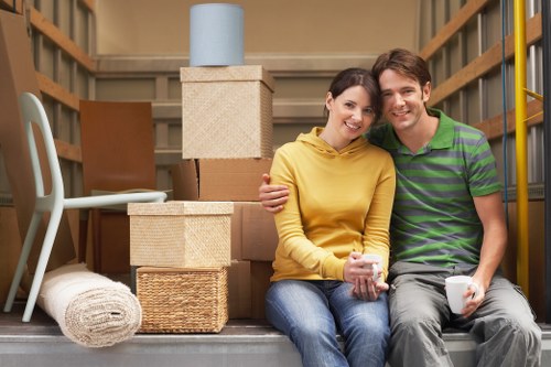 Packed boxes and furniture prepared for long-term storage in Edgware
