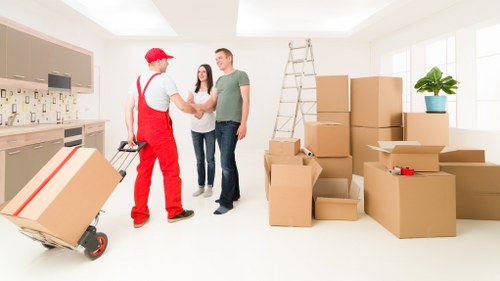 Household items and boxes prepared for mobile self storage in Edgware